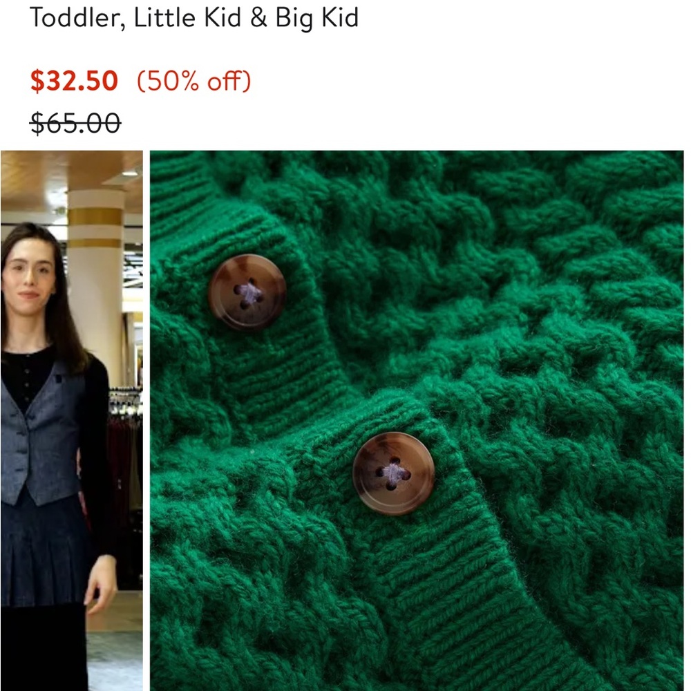 Mini Boden girls  Cable-Knit Button Cardigan in jewel green. - Picture 5 of 7